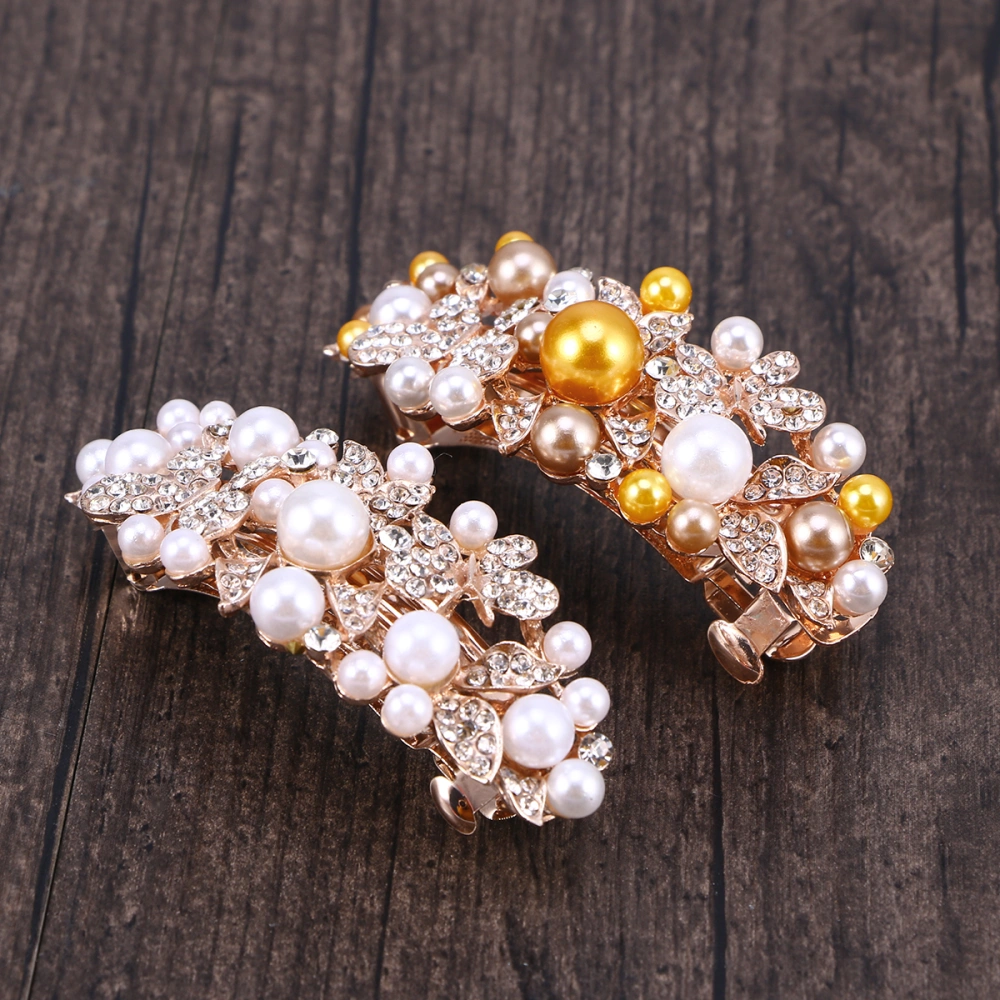 2pcs Crystal Pearl Spring Hair Clips Temperament Hair Barrettes Hair for Women Girls (Coffee + White)