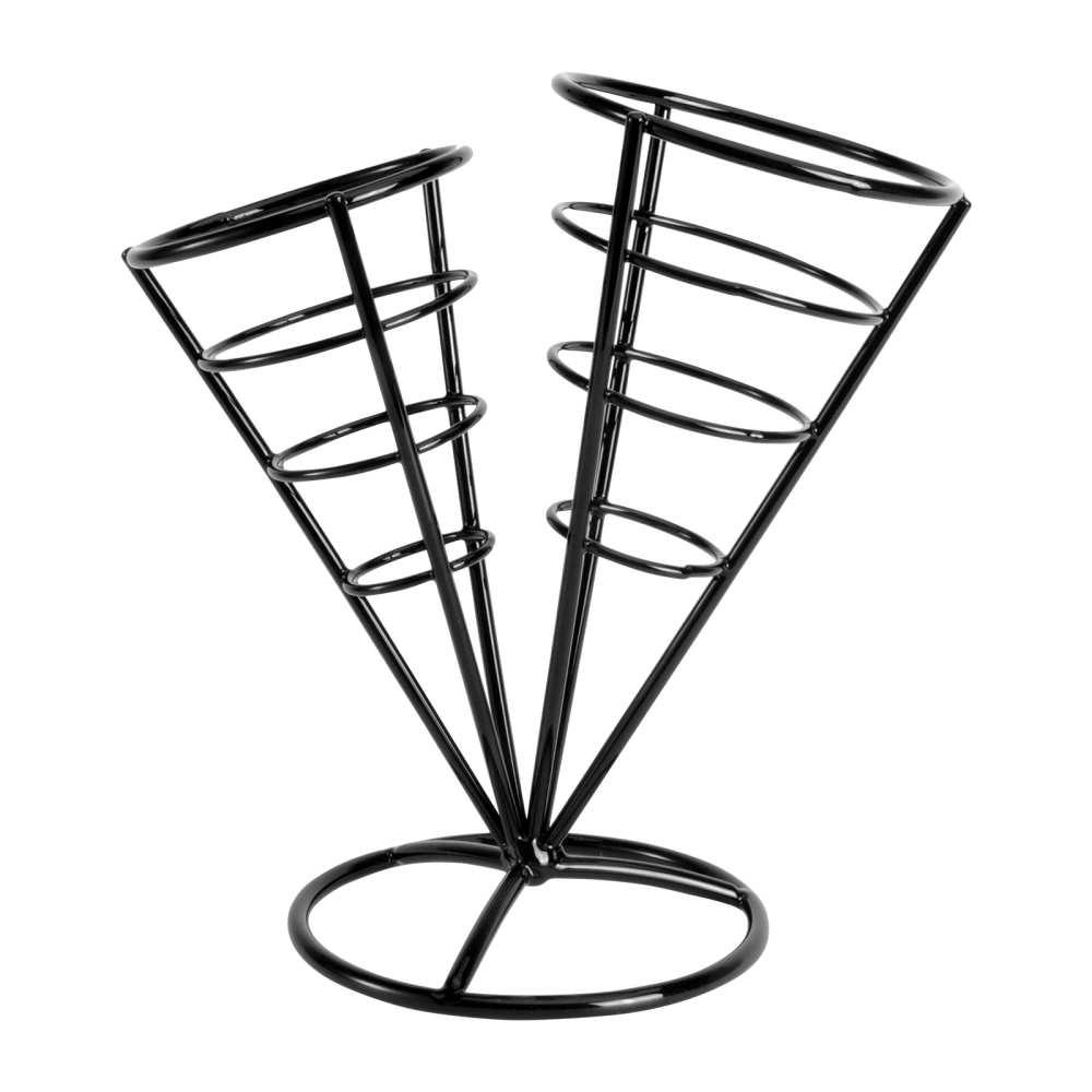 1pc French Fries Mesh Stand Cone Shape Food Holder Snack Serving Rack (Black)