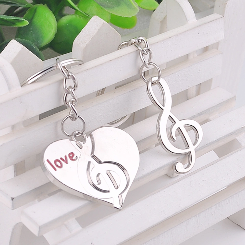 6 Pair Heart Music Notation Keychain Valentine's Day Key Rings Pendant for Couple Friends