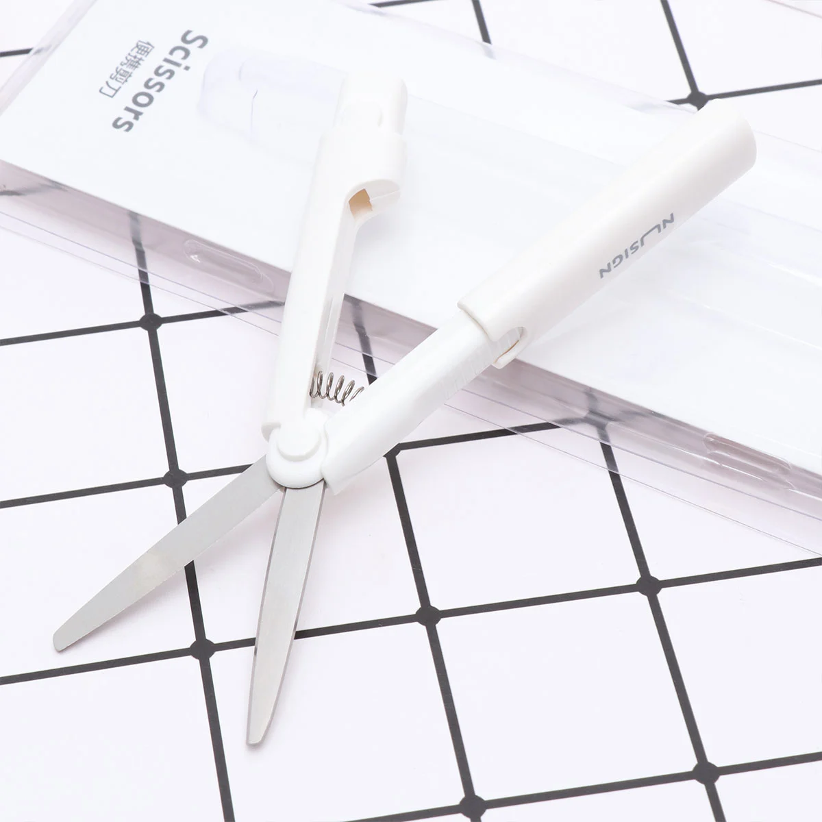 White Portable Foldable Scissors Safety Folding Scissors  Pocket Travel Stationery for Scrapbook Paper Crafts DIY