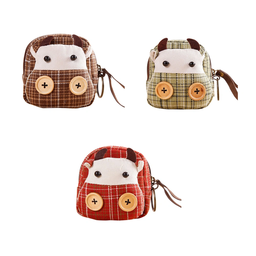 Fashion Cartoon Coin Purse Zipper Wallet Coin Bags for Women Girls (Red Cow)
