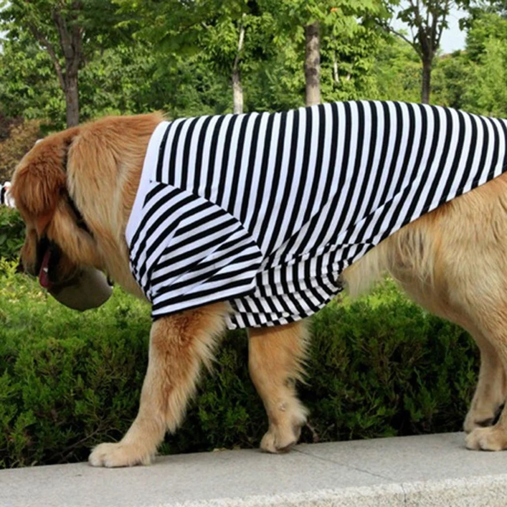 Large Dog Striped T Shirt Dog Shirts Oversized Breathable Cotton Vest for Medium to Large Dogs (Black and White) - Size L