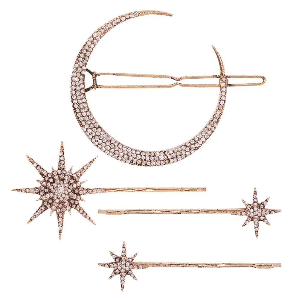 4pcs Stars and Moon Hair Clips Vintage Rhinestone Star Hair Pin Hair Barrettes