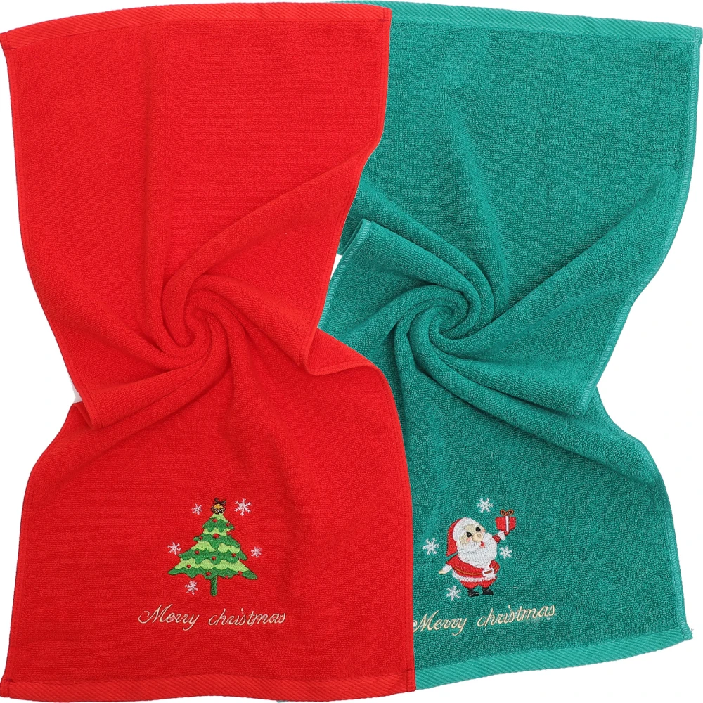 2Pcs Delicate Christmas Gift Cotton Embroidered Towels Christmas Cotton Towels