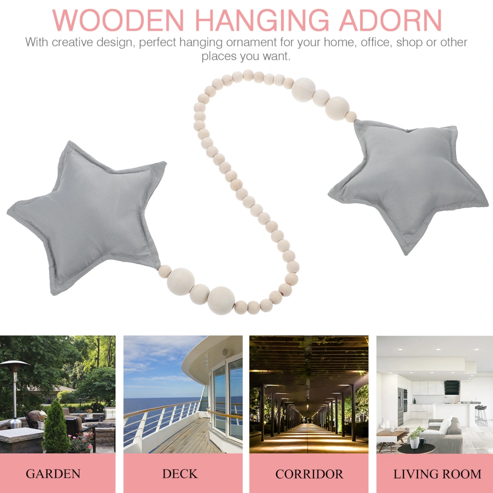 Star Beaded Pendant Baby Bed Wooden Beaded Pendant Star Shaped Hanging Decor
