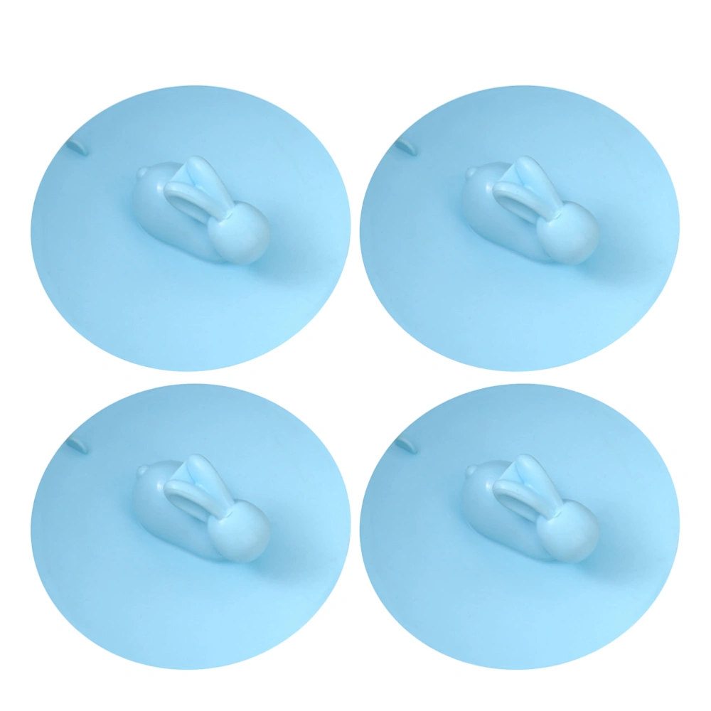 4pcs Rabbit Design Floor Drain Plug Bathtub Stopper Silicone Sealing Sink Stopper (Blue, 15cm)