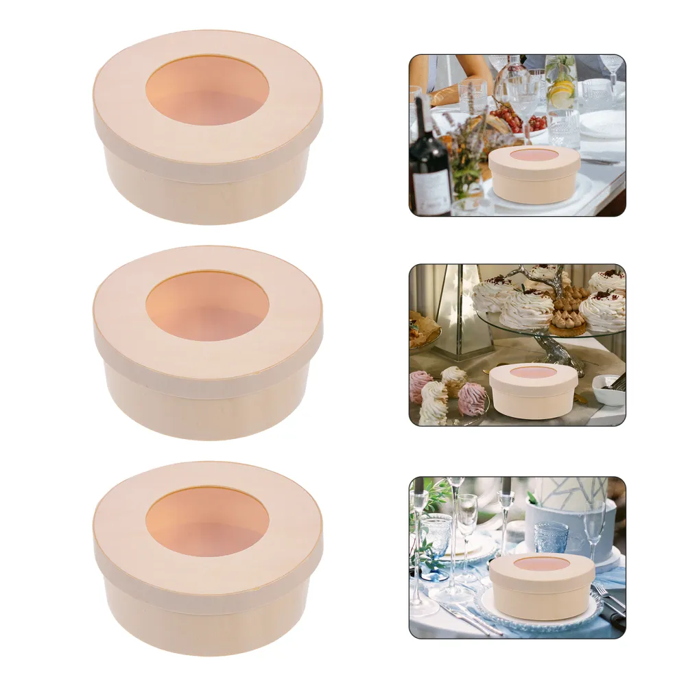 3Pcs Wood Cake Box Decorative Cake Box Round Cake Box Baking Box with Window