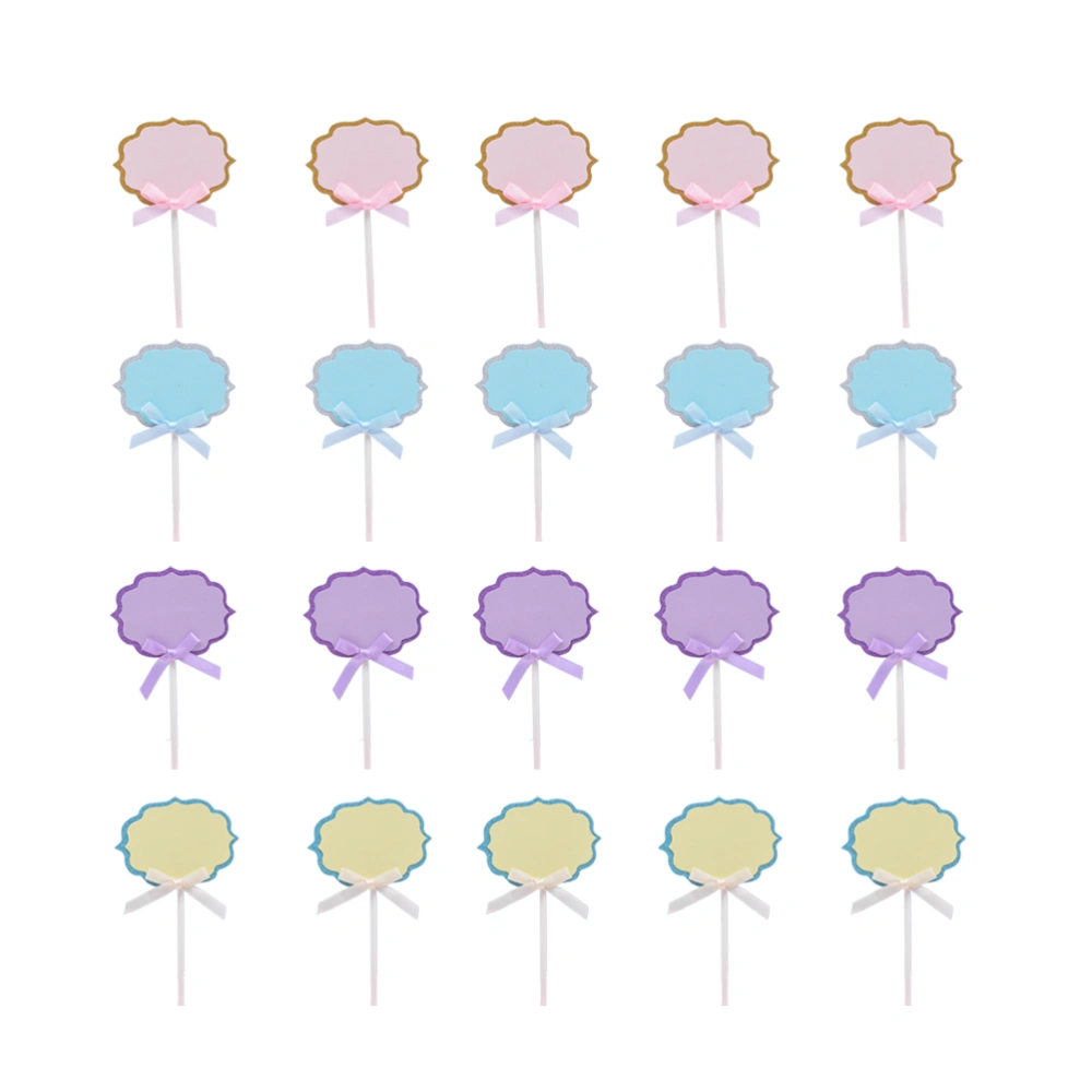 40pcs Blank Cake Insert Cards Adorable Bowknot Cupcake Decoration DIY Cake Toppers (Pink Blue Purple Beige)