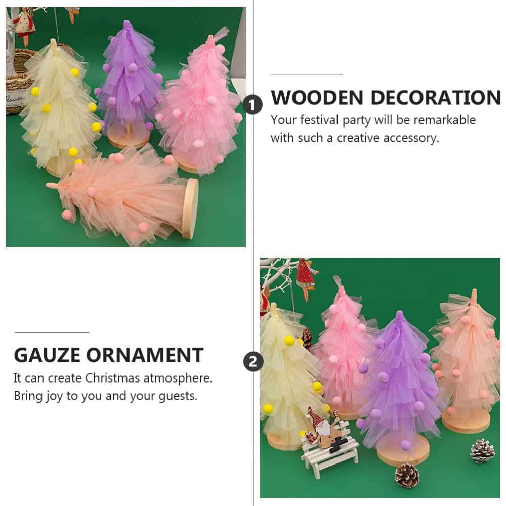 1Pc Christmas Gauze Adornments Hair Bulb Ornament Wooden Desktop Decor