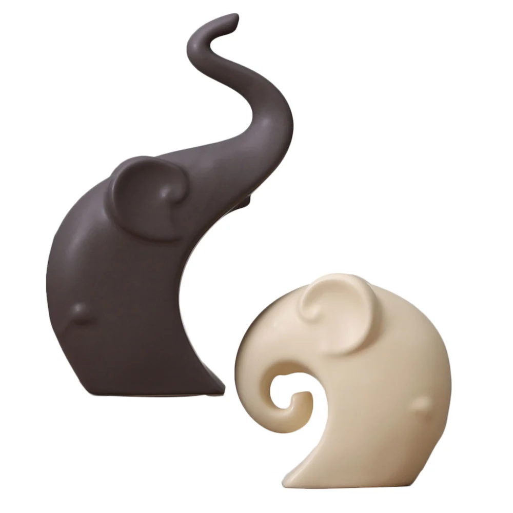 2pcs Ceramic Couple Elephant Figurines Porcelain Sculptures Statues Home Decor