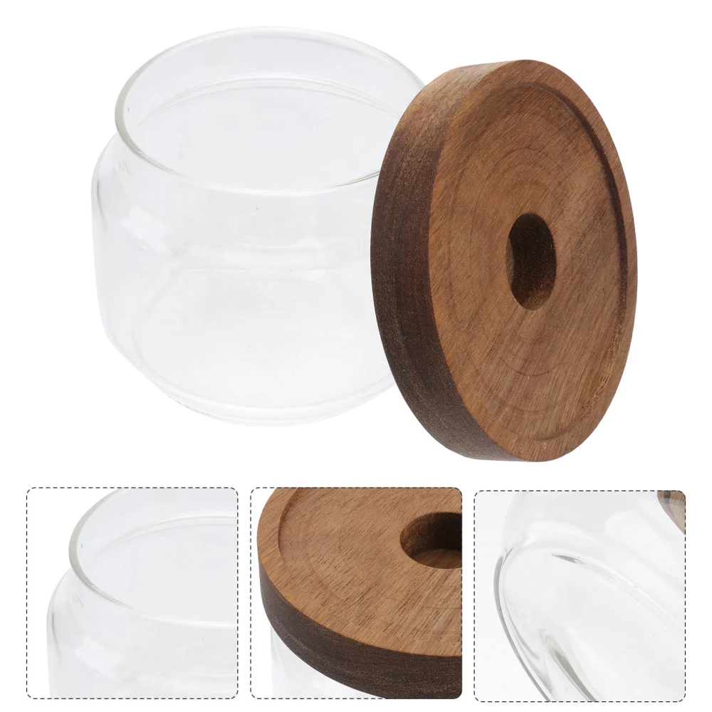 350ML Heat-resistant Transparent Glass Tea Cans Wooden Lid Candy Jars Storage Tanks Sealed Canisters Tea Box Portable Food Grain Containers Caddies for Kitchen