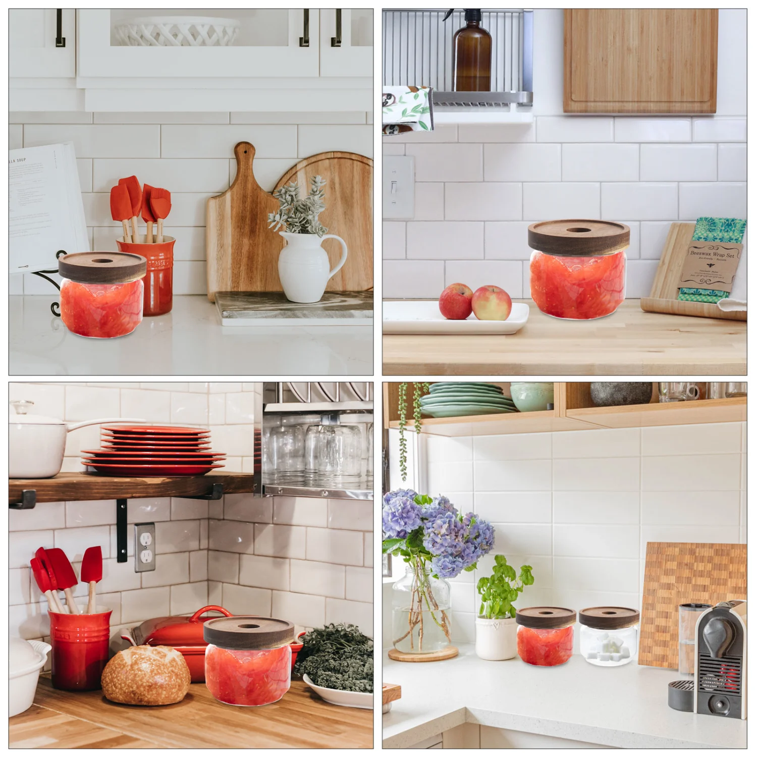 350ML Heat-resistant Transparent Glass Tea Cans Wooden Lid Candy Jars Storage Tanks Sealed Canisters Tea Box Portable Food Grain Containers Caddies for Kitchen