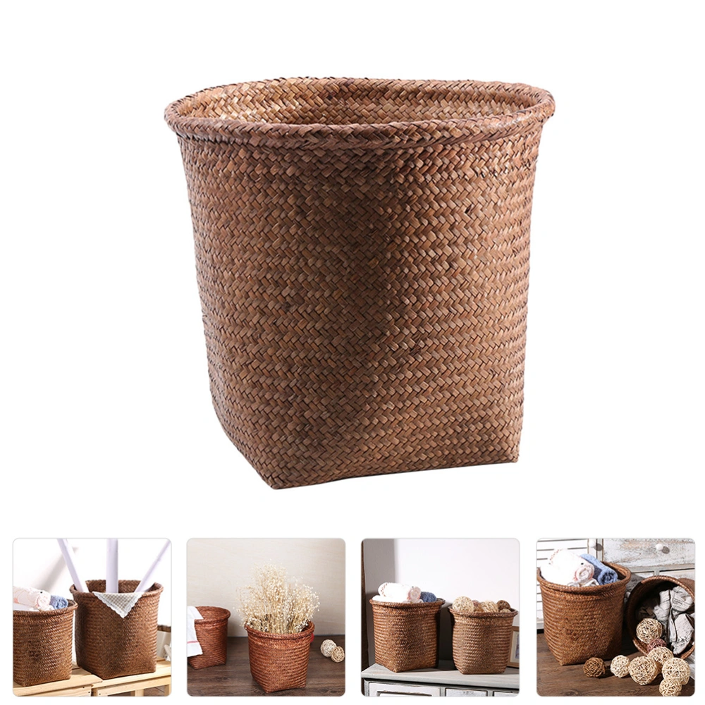 1Pc Straw Woven Wastebasket Practical Trash Can Waste Paper Basket Storage Bin