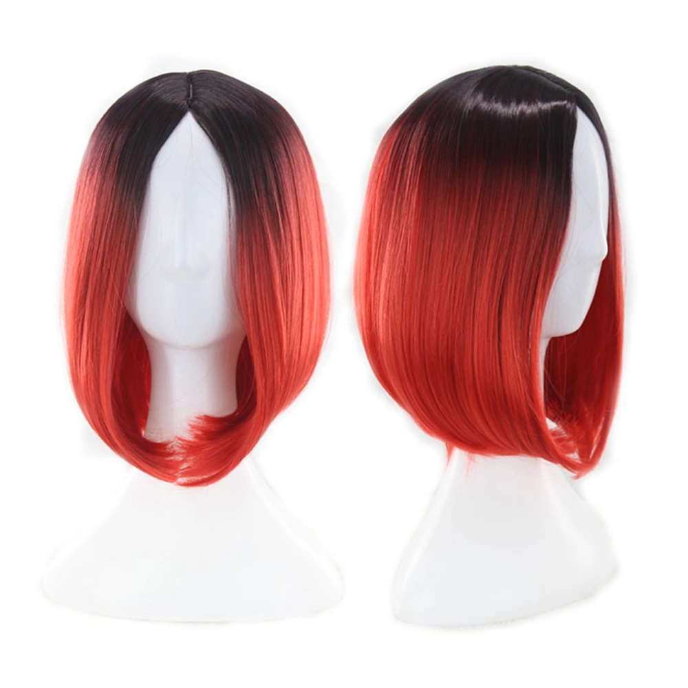 Womens Bob Wig Gradient Color Cosplay Synthetic Hair Wig Short Straight Wigs Lace High Temperature Bob Wig (Gradient Red)