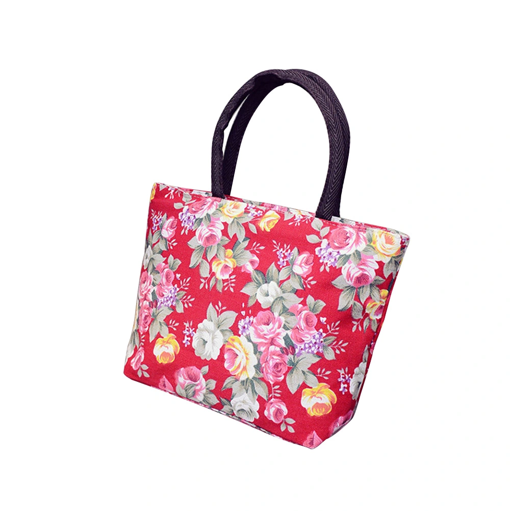 Women Girls Flower Shoulder Bag Casual Canvas Handbag Tote Bag (Red)