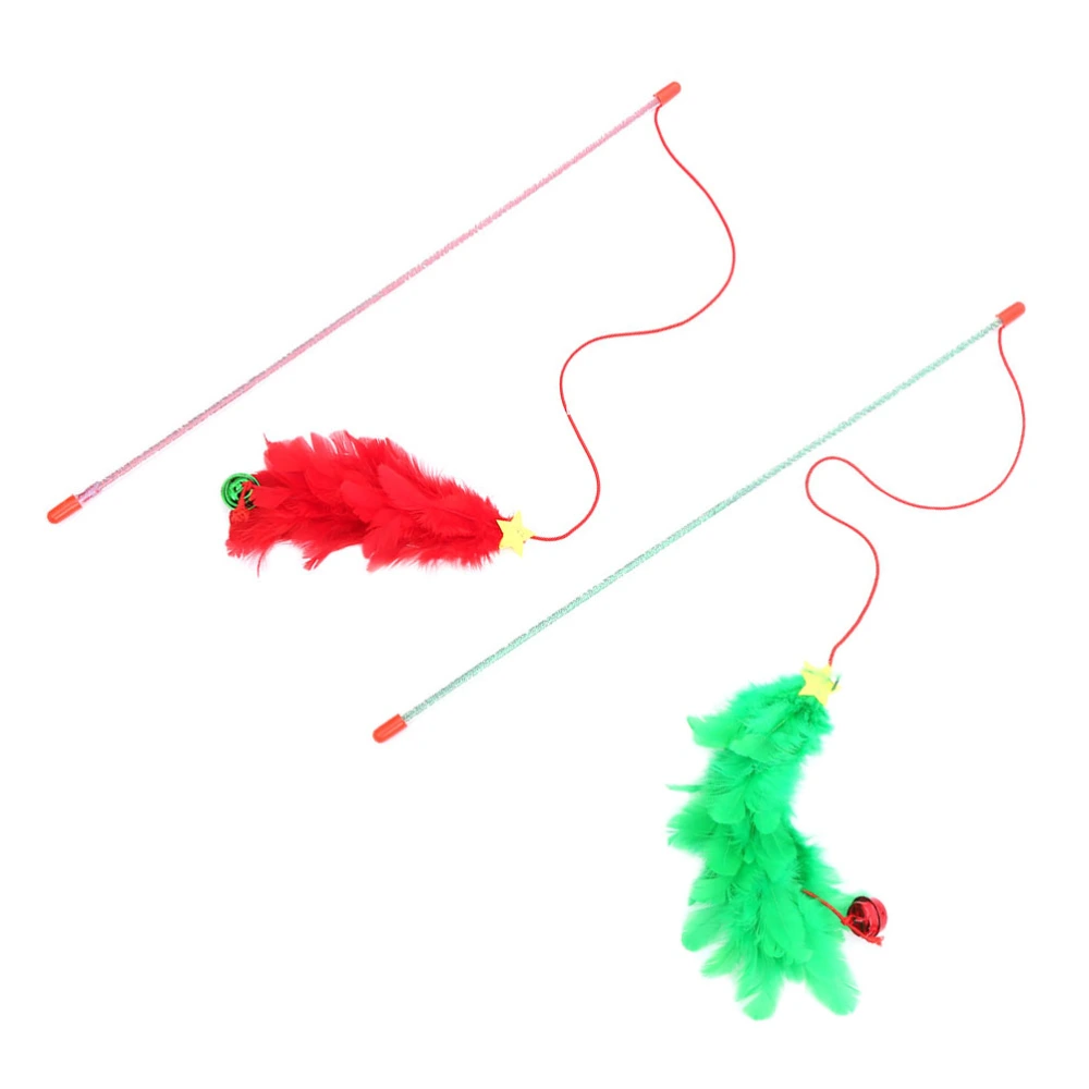 2 Pcs Plastic Cat Teaser Stick Kitten Interactive Toy Feather Cat Playing Rod