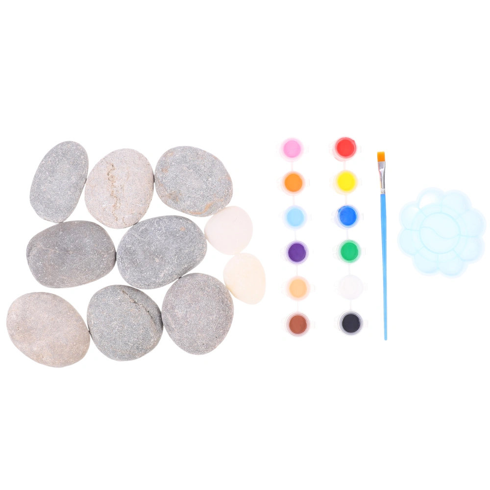 10pcs Painting Stones with Pigment Brush and Color Mixing Tray Drawing Tools