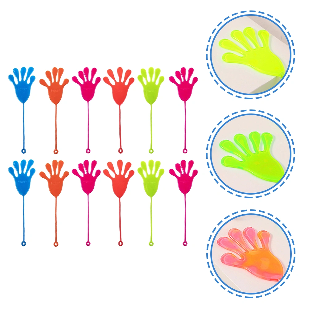 12pcs Funny Sticky Hand Elastic Toys Stretchy Sticky Hands Toys for Children (Random Color)