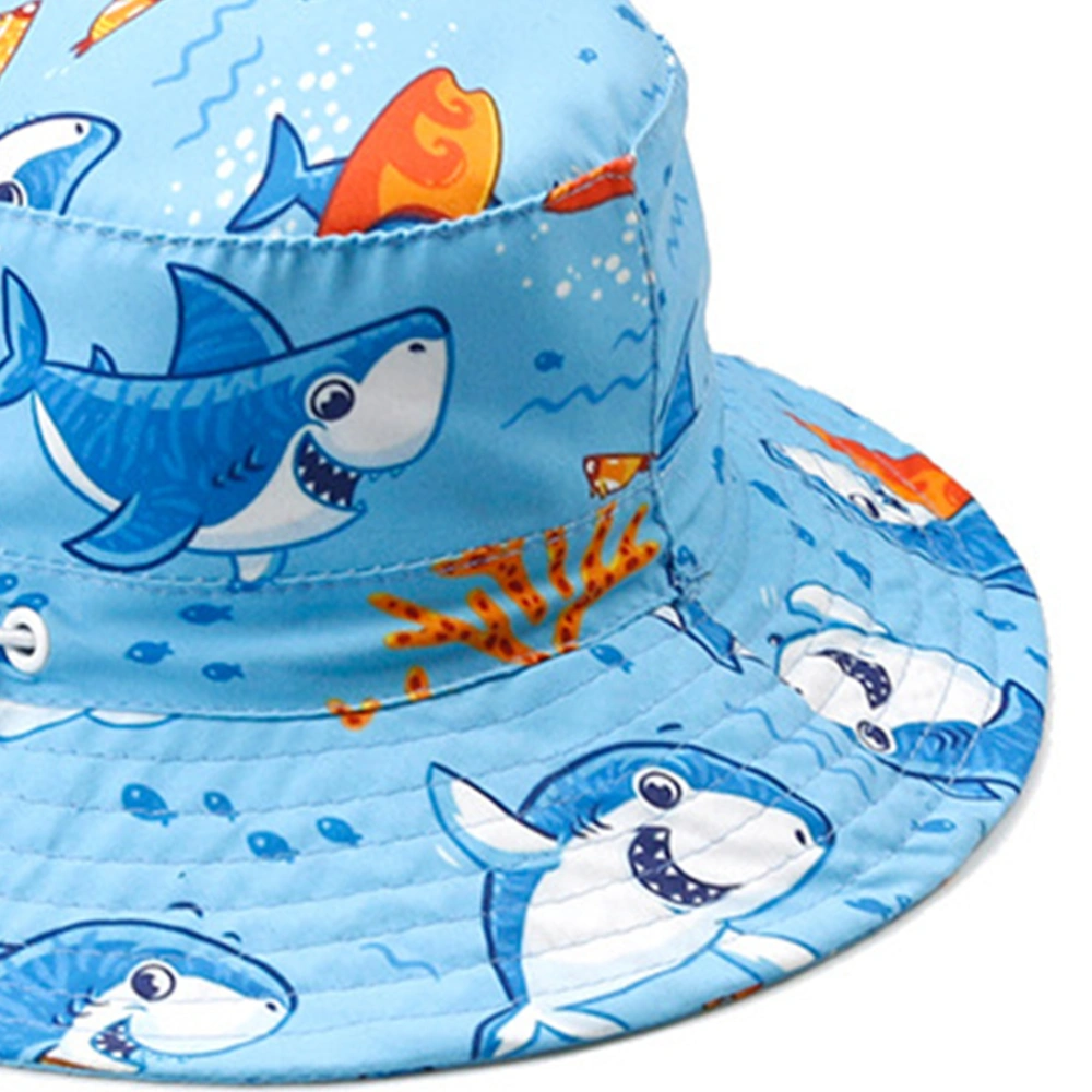 50cm Blue Summer Beach Hat Shark Design Suncreen Sun Hat Breathable Fisherman Hat for Outdoor Child with Adjustable Belt