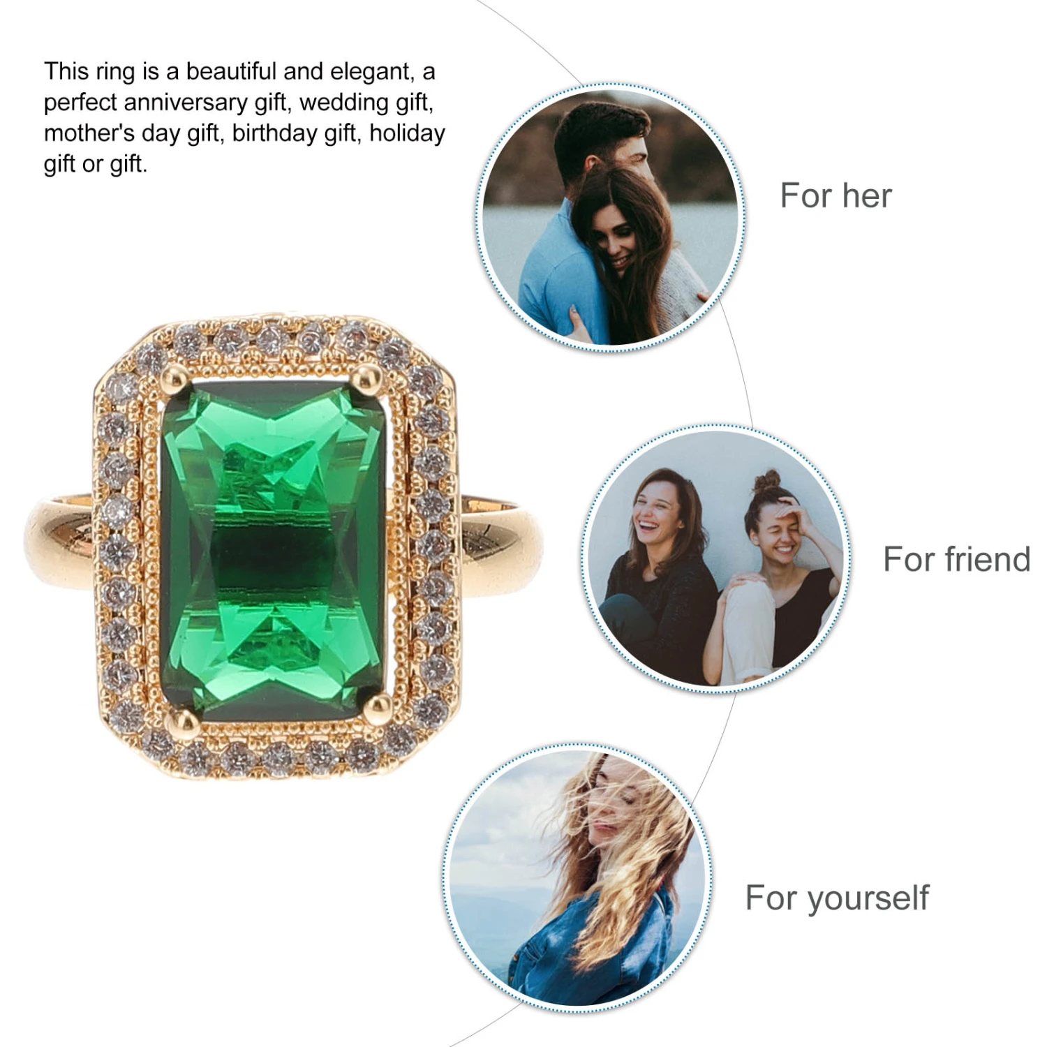 Emerald Rings Shiny Diamond Emerald Ring Zircon Rings Engagement Wedding Gift
