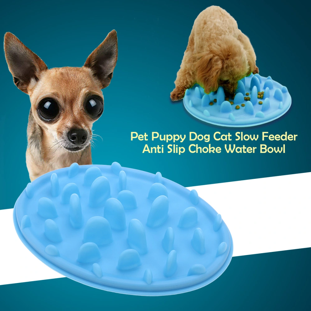 Pet Puppy Dog Cat Slow Feeder Anti Choke No Gulp Bloat Water Bowl Feed Dish - Size S(Blue)