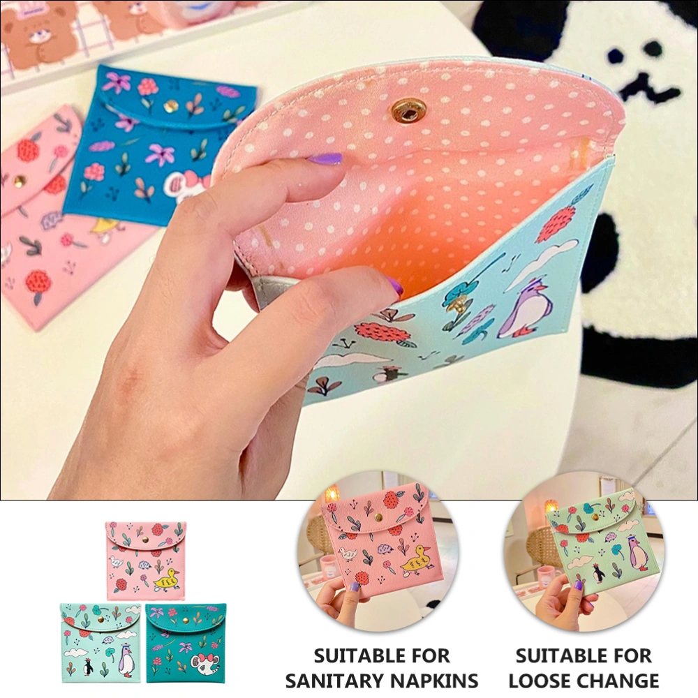 3Pcs Cartoon Pattern Menstrual Pad Storage Bags Portable Bags (Assorted Color)