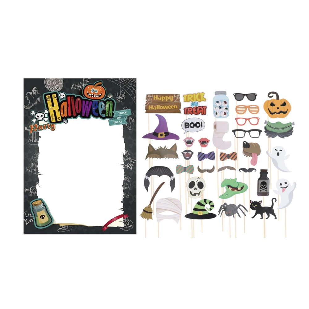 36pcs Halloween Party Photo Props Funny Party Tool Photo Taking Decoration 1pc Photo Frame 35pcs Photo Props