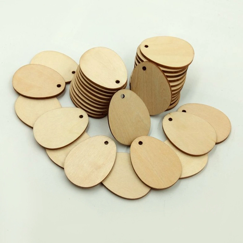 25PCS 80MM Decorative Wood Chips with Hole Egg Shape Painted Decoration for Craft DIY Log Wood Pieces