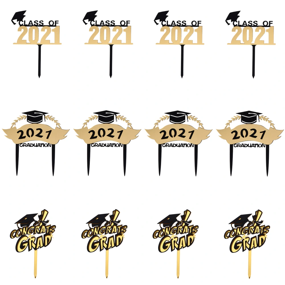 12pcs Graduation Party Cupcake Cake Dessert Toppers Acrylic Cake Toppers