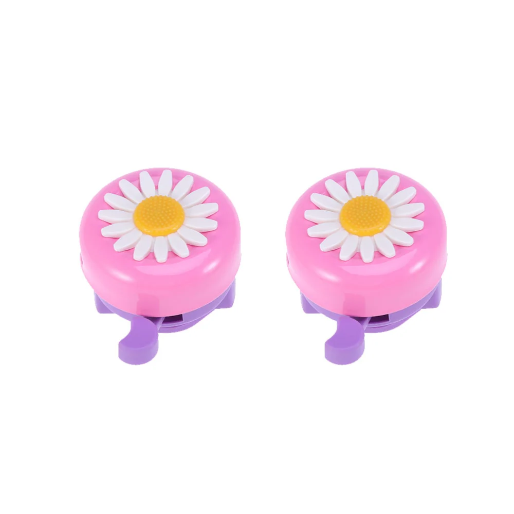 2pcs Kids Bells Chrysanthemum Bike Bells Children Bike Bell Accessories Bike Thumb Bell (Pink + Purple)