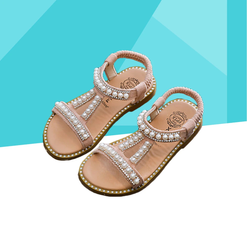 Girls Summer Shoes Style PU Leather Sandal Pearl Baby Shoes Breathable Flat Sandals Shoes for Kids Children - Size 3 (Pink)