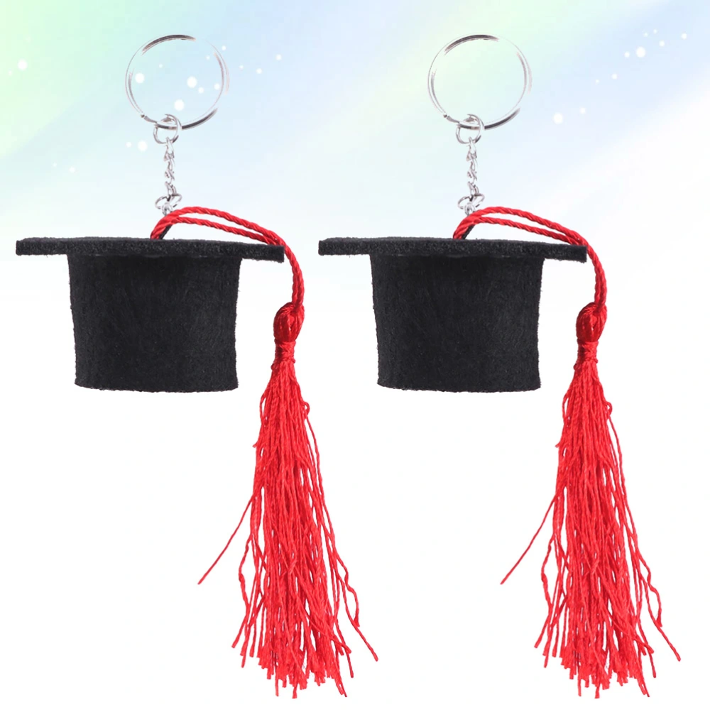 2pcs Graduation Hat Design Pendant Keychain Graduation Charm Key Holder Craft Ornaments Gift (Red)