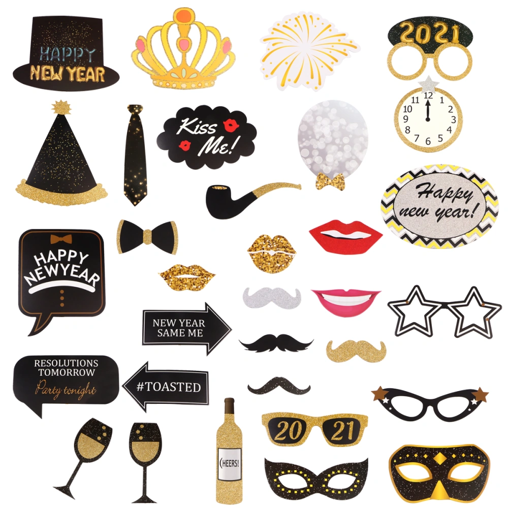 32pcs Photo Booth Props Selfie Props Handheld New Year Party Photo Props