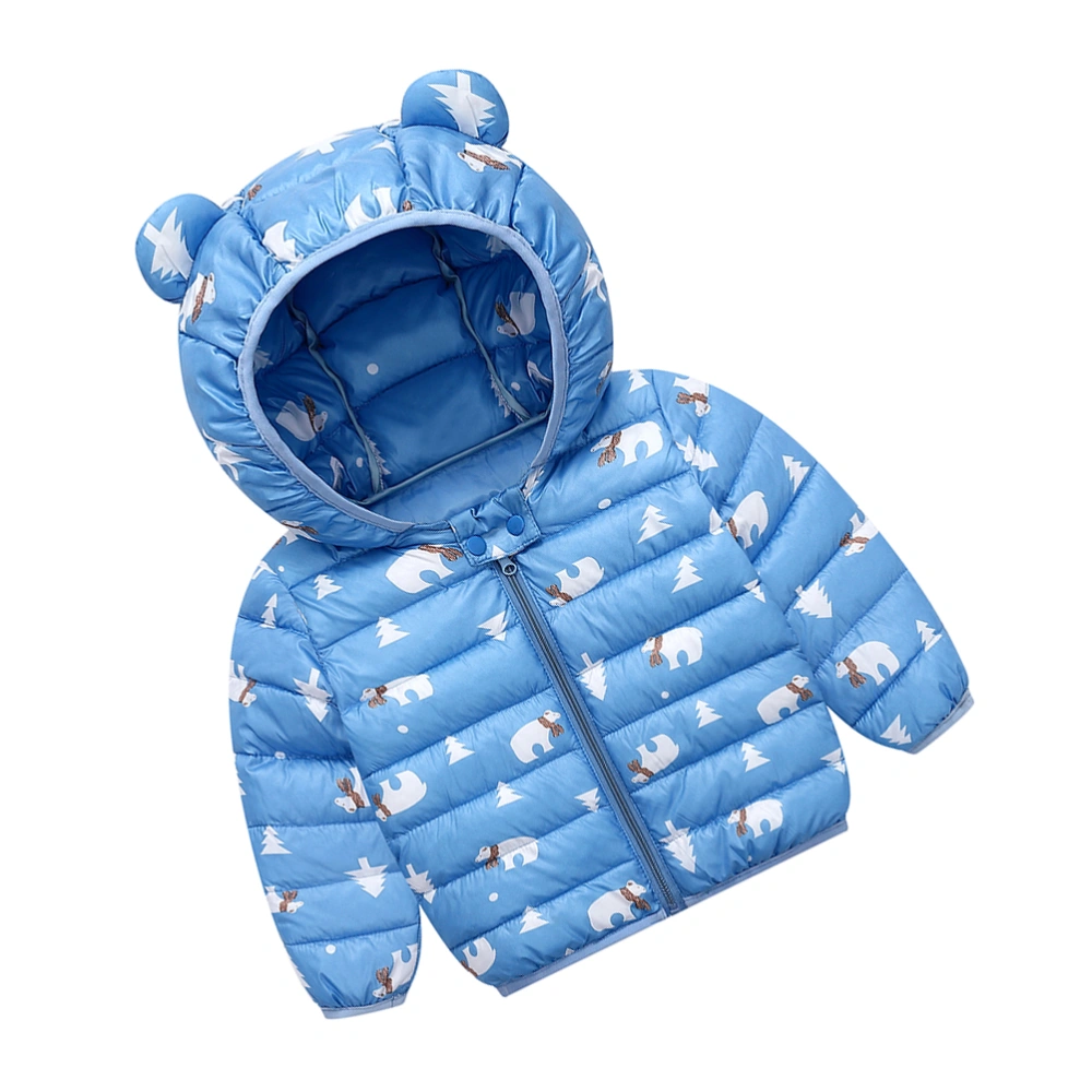 Kids Winter Coat Cartoon Printing Warm Cotton Clothes Autumn Winter Cotton Unisex Kids Warm Outerwear Light Blue Size 90CM