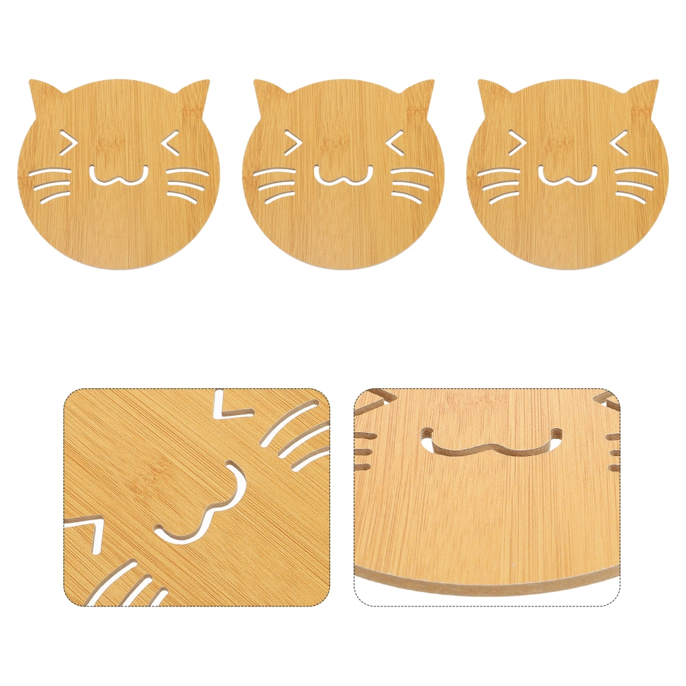 3Pcs Cat Pattern Cartoon Animal Pattern Cup Mats Non-slip Heat Resistant Round Cup Coasters Tableware Mat