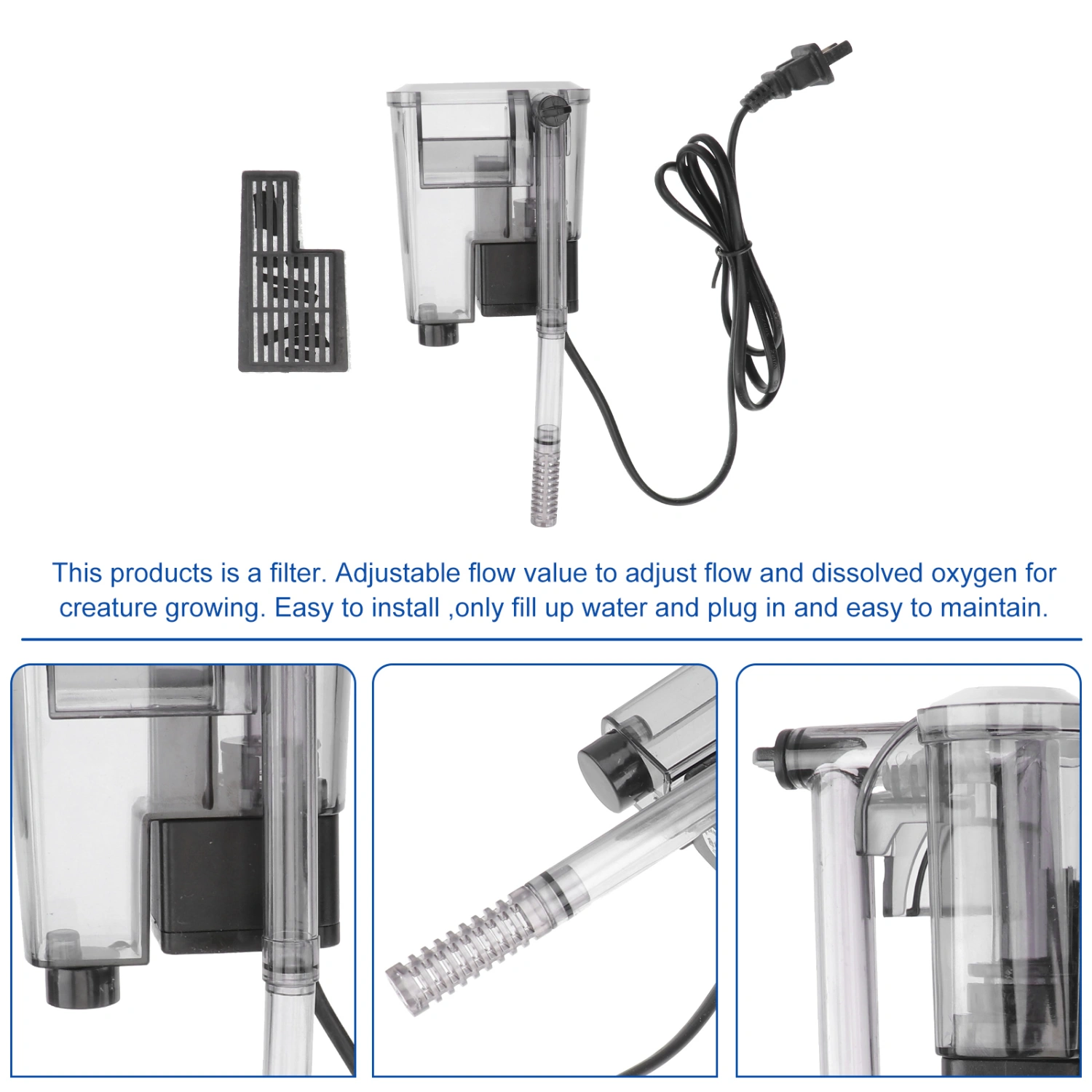 Aquarium On Filter Power Waterfall Suspension Oxygen Pump Submersible Hanging Activated Carbon Biochemical Wall Mounted Fish Tank Filtration