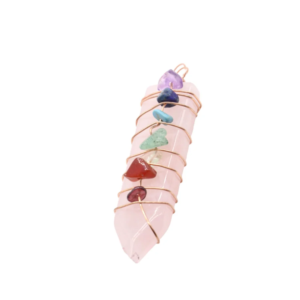 DIY Natural Stone Crystal Pendant Ornament Colorful Necklace Arrow Shape Jewelry Decoration Necklace Accessories for Women Girls Gift (Pink)