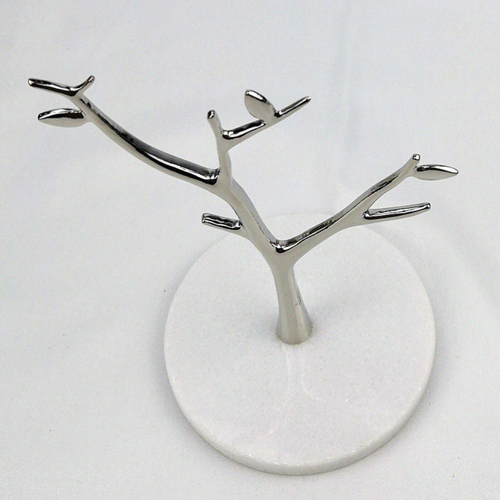 1Pc Marble Tree Jewelry Hanging Rack Display Stand Tree Branches Jewelry Organizer Holder for Earrings Necklace Ring (White Marble Silver Branch)