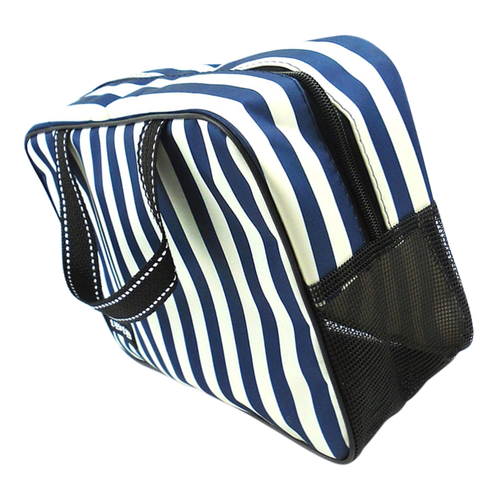 1PC Blue White Stripe Bathing Bag Stylish Waterproof Bathing Pouch Portable Stripe Washing Bag Large Capacity Bathing Storage Bag Durable Cosmetic Storage Bag for Home Bathroom Use