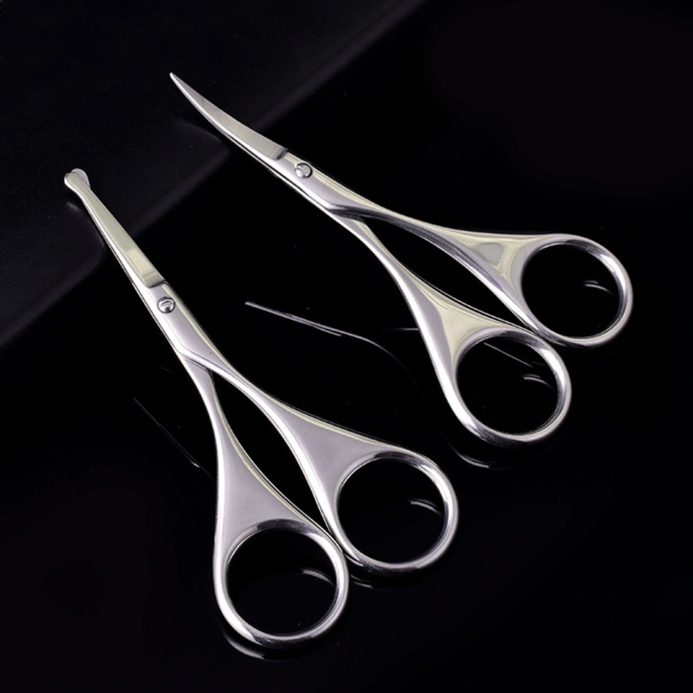 2pcs Safety Stainless Steel Vibrissa Nasal Hair Scissors Nose Hair Trimmer Eyebrow Scissors with Iron Box (Silver)