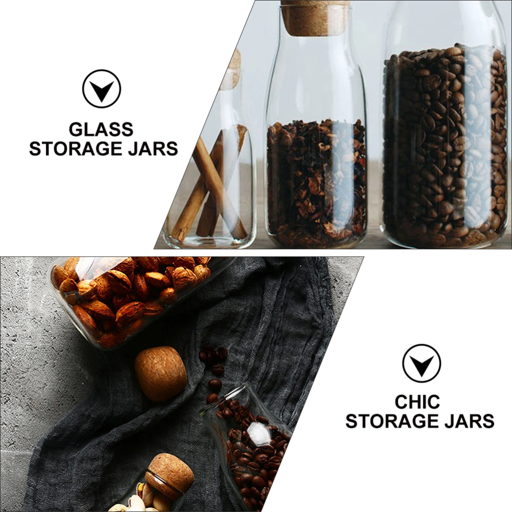 3pcs Glass Storage Jars Kitchen Sealed Container with Cork Stopper (Transparent)