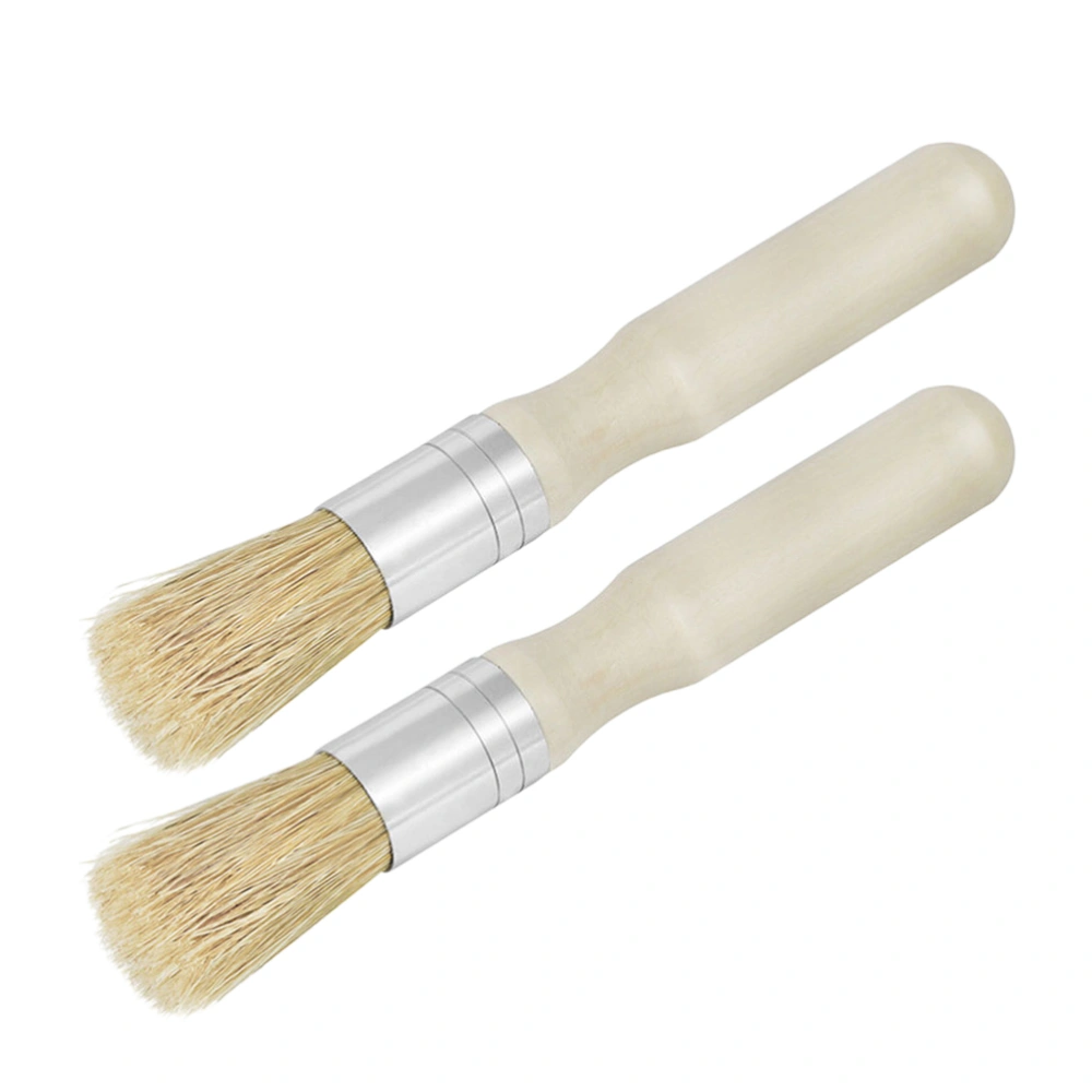 2pcs Stencil Brush Round Head Wooden Handle Small Brush Pig Mane Painting Brush Oil Acrylic Painting Supplies (Beige)