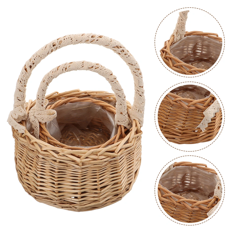 2pcs Bride Basket Photo Prop Willow Woven Flower Basket Wedding Supply