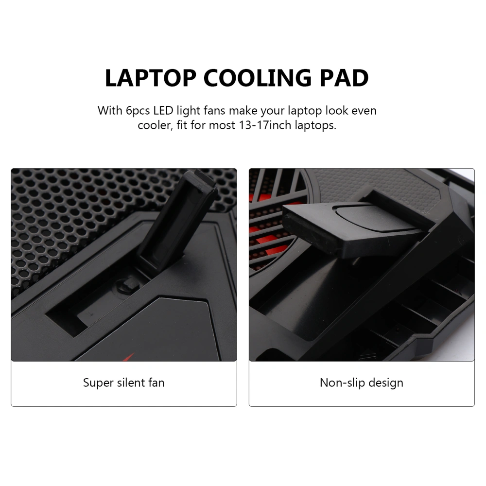 Laptop Cooling Pad 6 Fans Adjustable LED Quiet USB Laptop Cooler