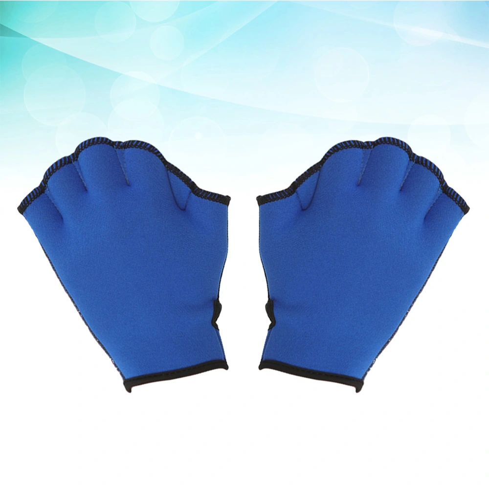 1 Pair Swimming Gloves Webbed Aquatic Fit Traning Gloves Paddle Diving Gloves (Size L Blue)