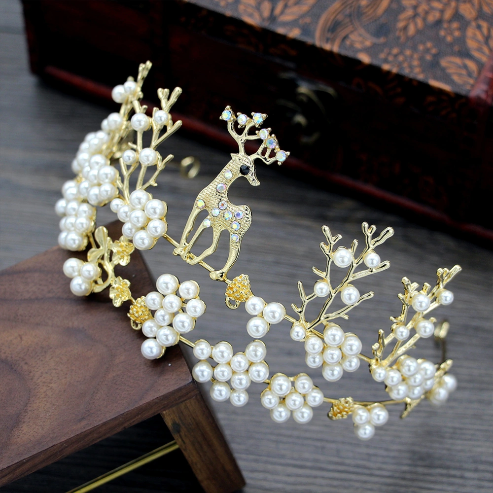 Bridal Deer Hair Crown Beaed Hair Headband Crown Jewelry Wedding Hair Accessories for Women Party