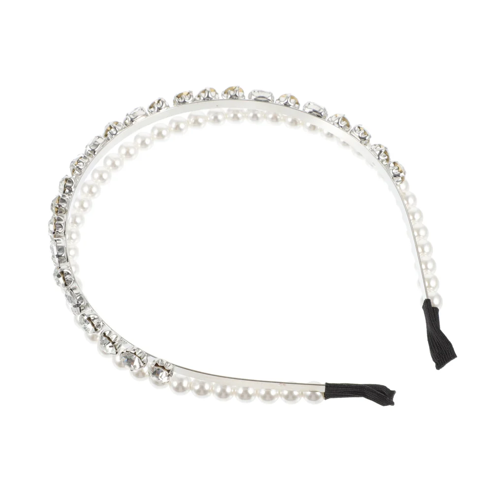 1Pc Pearl Rhinestone Headband Elegant Headpiece Double Layer Head Band