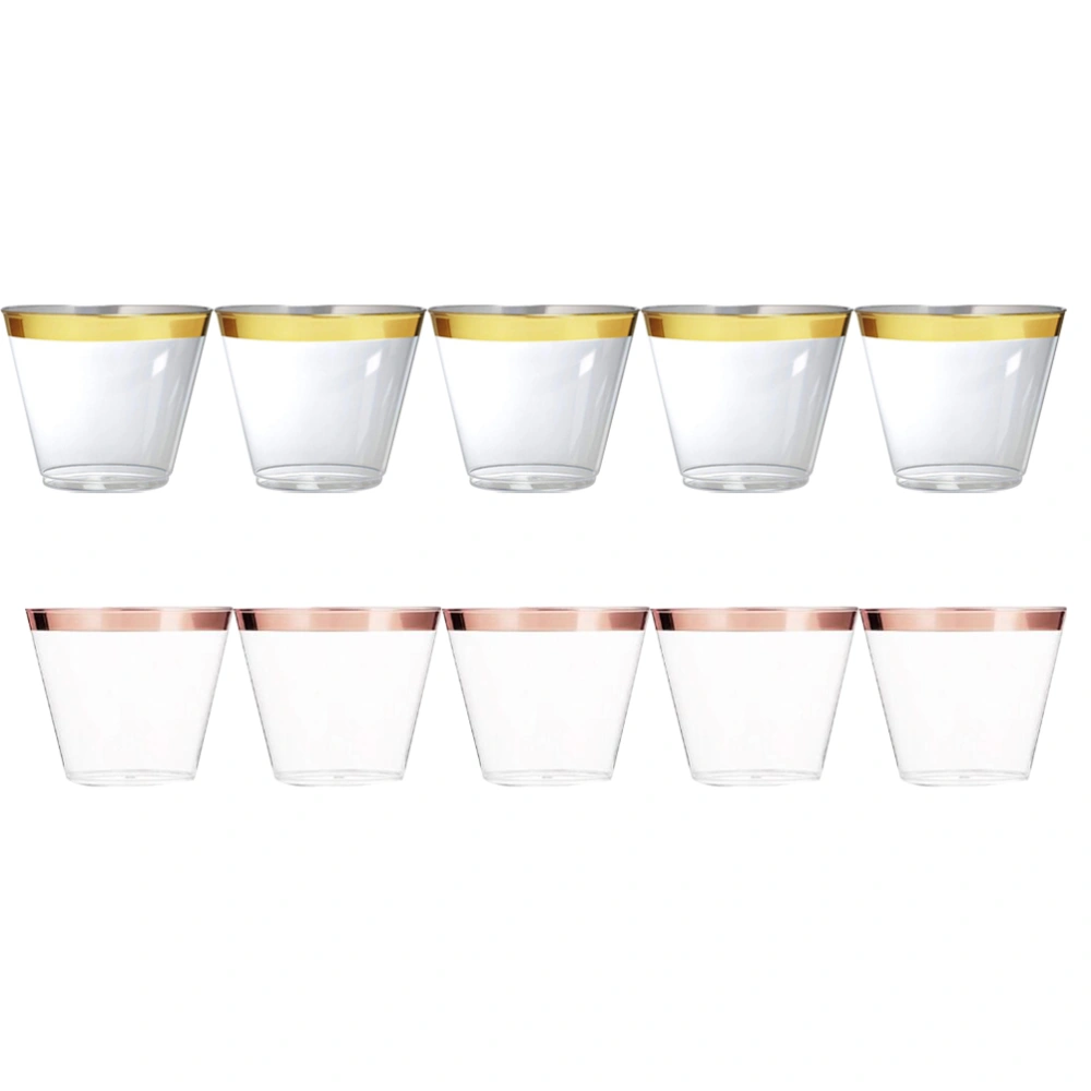 10pcs 270ml Plastic Shot Glasses Dessert Tumbler Mousse Cup Parfait Appetizer Bowl Jelly Container for Party Wedding Banquet (Gold Side + Rose Gold Side)