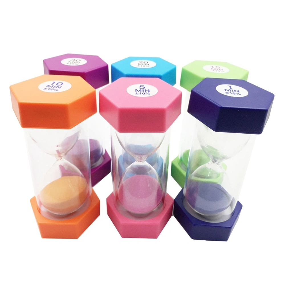 6PC Hexagon Hourglass Set Safety Hourglass Creative Children's Room Decoration Safety Mini Hourglass Timer Set (1 minute, 5 minutes, 10 minutes, 15 minutes, 20 minutes and 30 minutes)