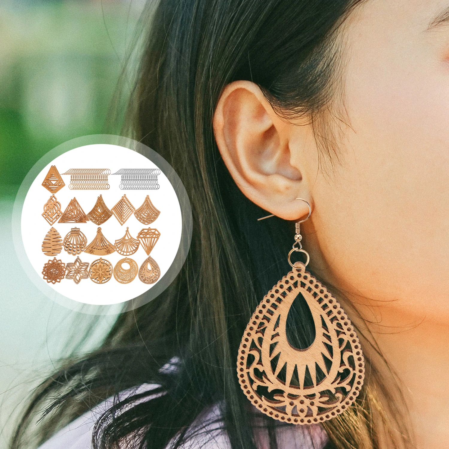 1 Set of Earrings Hooks Ear Pendant DIY Kit Natural Wood Dangle Earring Making Kit